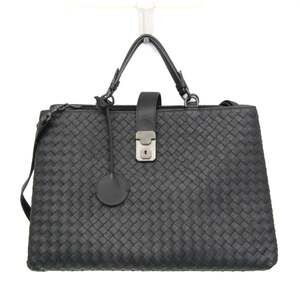Bottega Veneta Intrecciato Rome Leather Handbag,Shoulder Bag Black